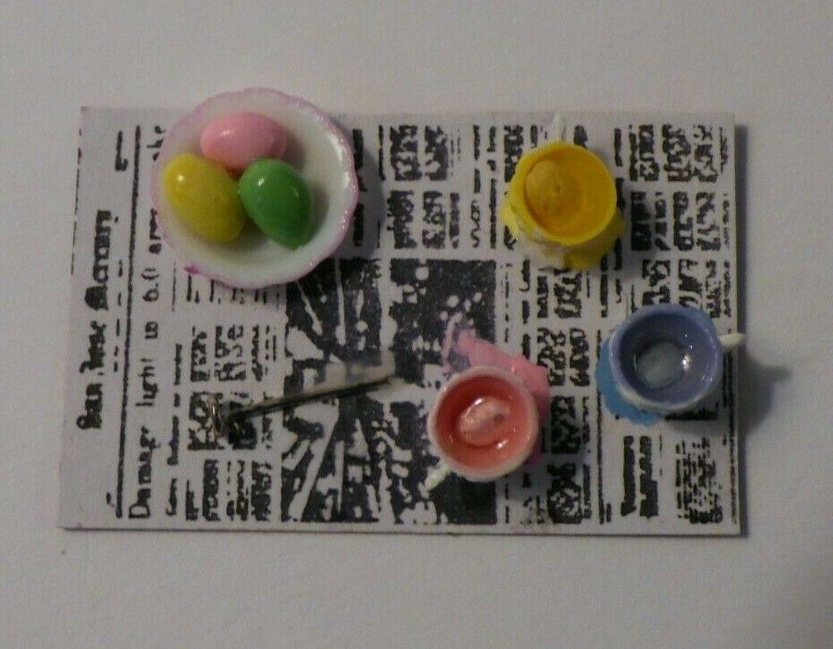 Dollhouse Miniature Handcrafted "Coloring Easter Eggs"