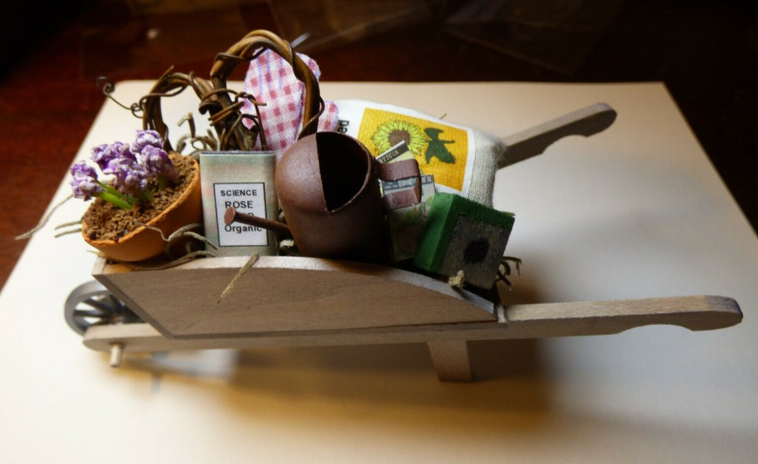 Dollhouse Miniature Spring Wheelbarrow Handcrafted