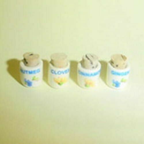 Dollhouse Miniature Set of 4 China Spice Jars in the Spice Pattern