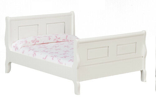 Dollhouse Miniature Sleigh Bed in White