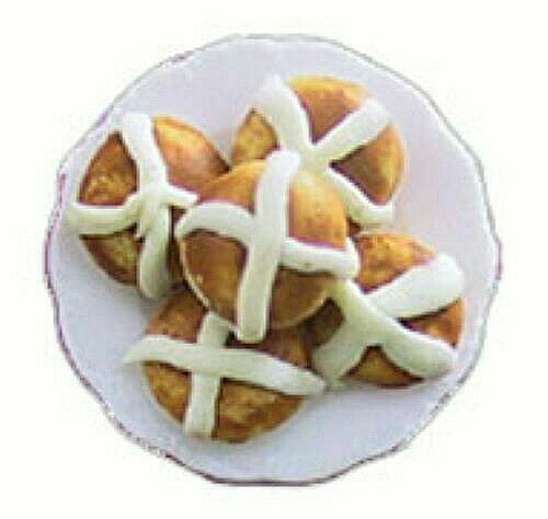 Dollhouse Miniature Hot Cross Buns on Plate