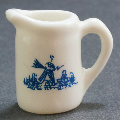 Dollhouse Miniature White Porcelain Pitcher with Blue Design