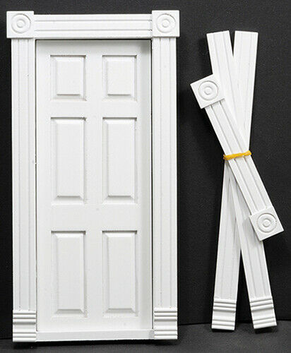 Dollhouse Miniature Traditional 6-Panel Door in White with Interior Trim