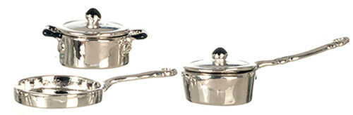 Dollhouse Miniature Set of 4 Aluminum Casserole Dishes