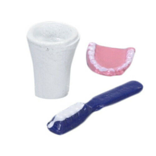 Dollhouse Miniature Toothbrush, Cup and Dentures