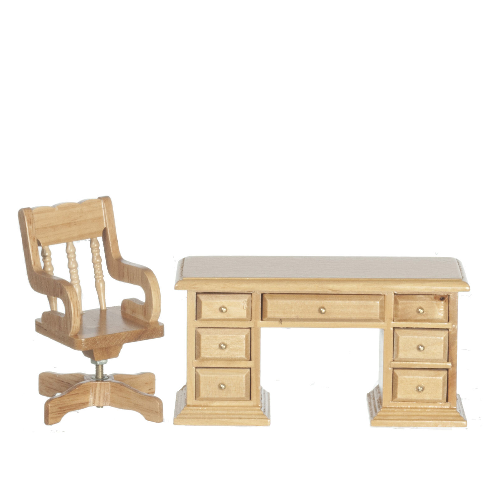 Dollhouse Miniature Oak Desk and Chair Set