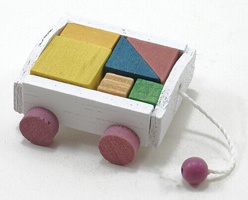 Dollhouse Miniature Wooden Wagon with Blocks
