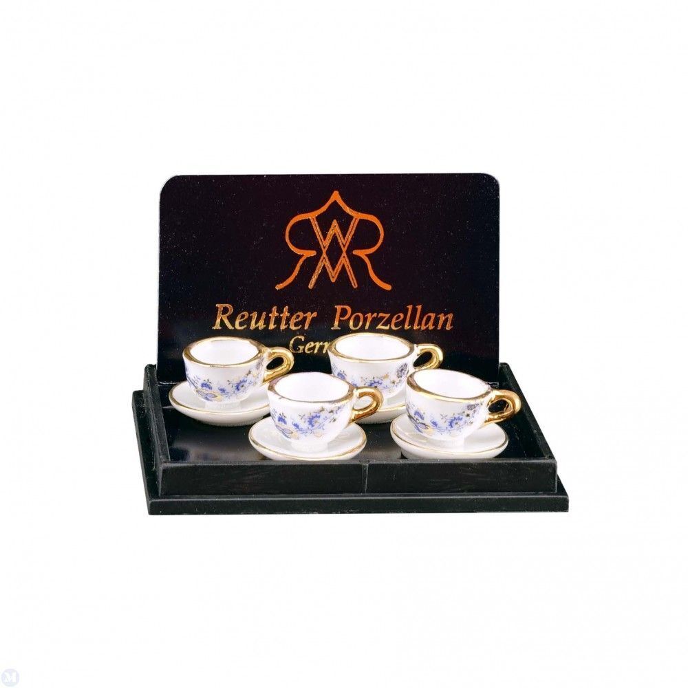 Reutter Porcelain - Dollhouse Miniature Blue and Gold Teacups