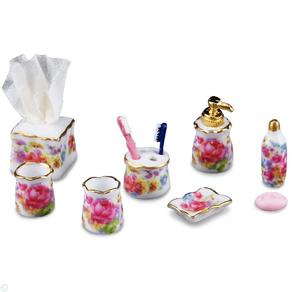 Reutter Porcelain - Dollhouse Miniature Dresden Rose Bathroom Accessories