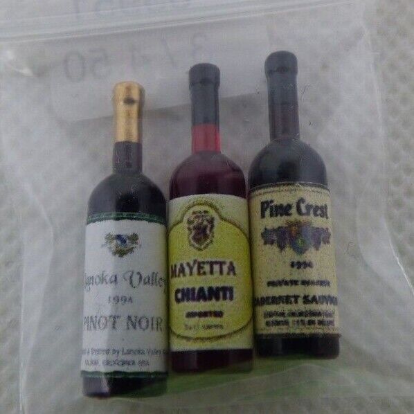 Dollhouse Miniature Set of 3 Wines - Handcrafted