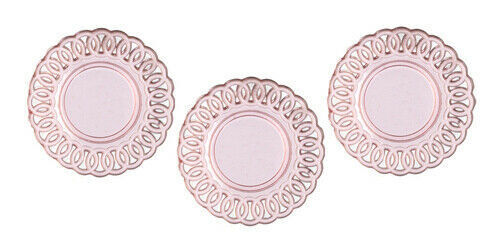 Dollhouse Miniature Lace Edged Plates Transparent Pink, Set of 3