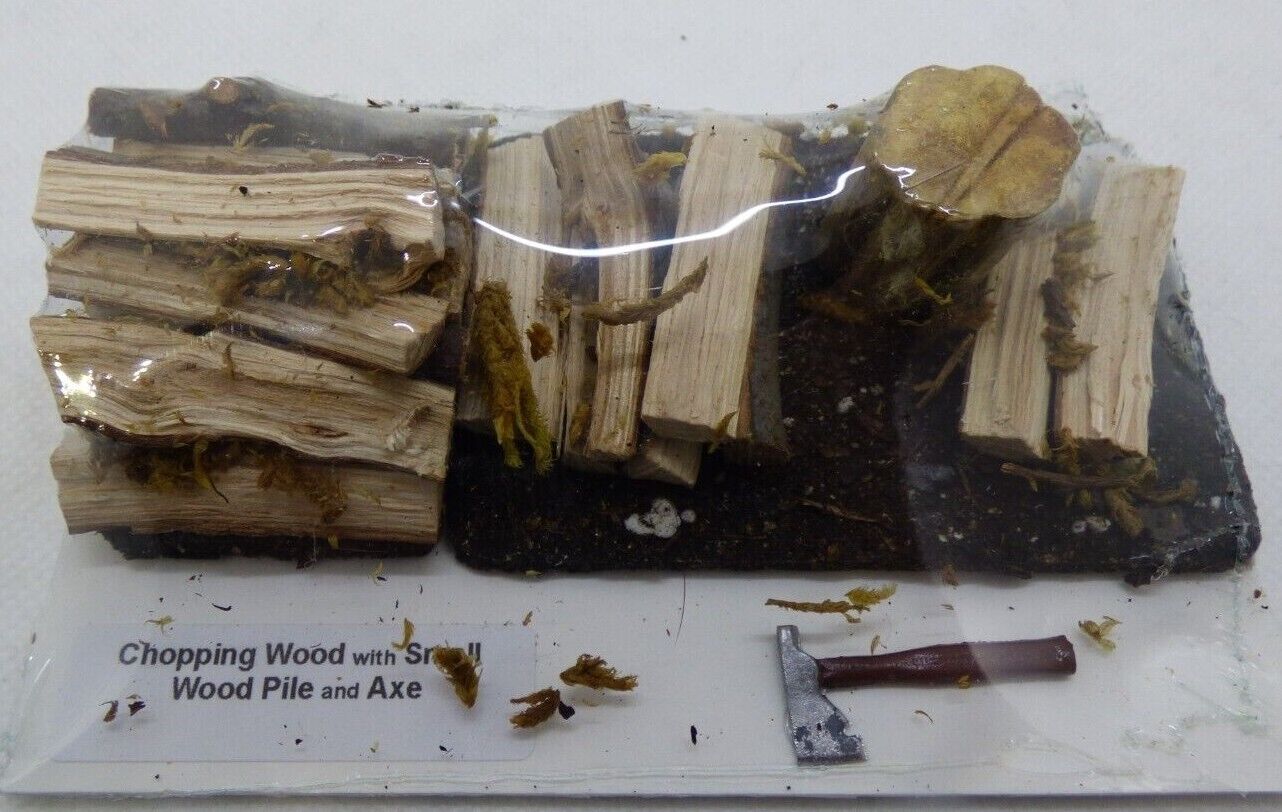 Dollhouse Miniature Chopping Wood with Wood Pile and Axe - Handcrafted