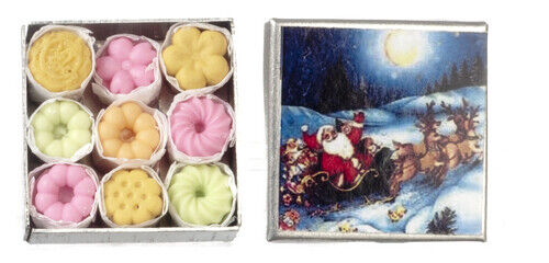 Dollhouse Miniature Cookies in Christmas Tin Box