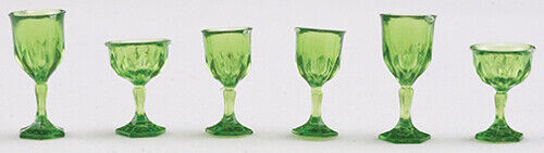 Chrysnbon 6 Piece Green Stemware Dollhouse Miniature