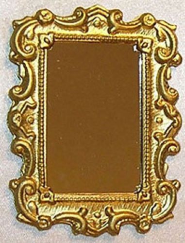 Dollhouse Miniature Medium Rectangular Mirror, Gold Color