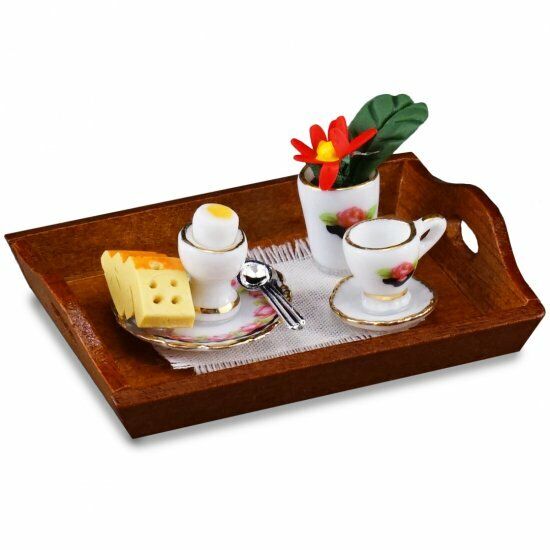 Reutter Porcelain - Dollhouse Miniature Breakfast Tray - Black Rose