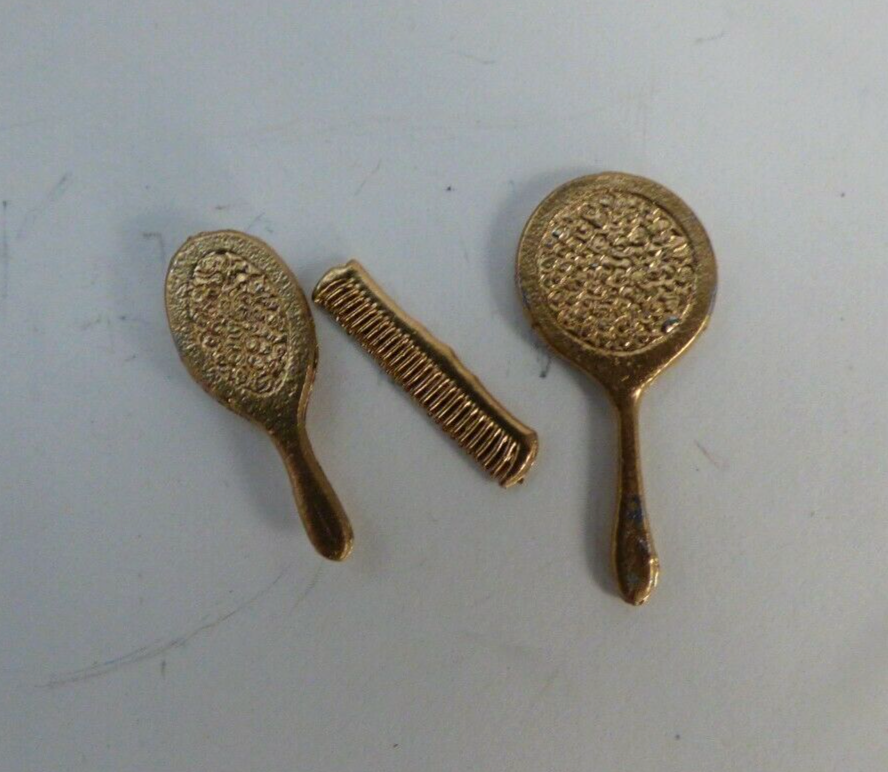 Dollhouse Miniature Mirror/Brush/Comb Set, Gold Colored