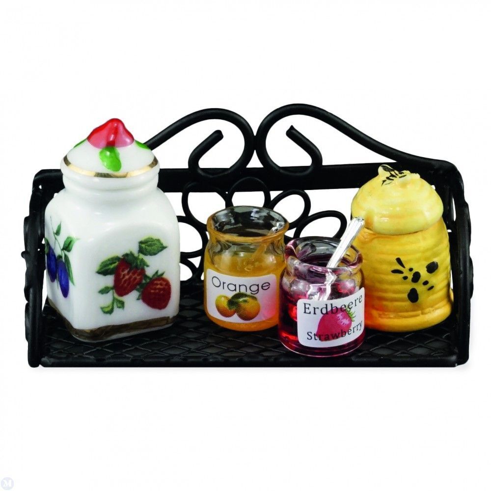 Reutter Porcelain Dollhouse Miniature Small Kitchen Wall Shelf with Accessories