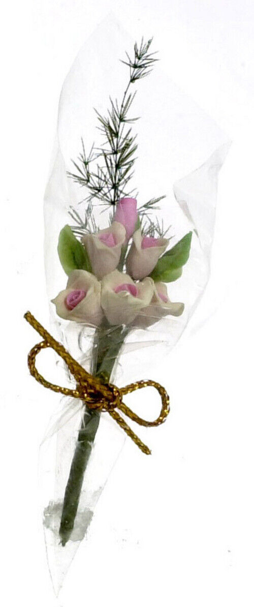 Dollhouse Miniature Pink Rose Bouquet by Falcon Miniatures