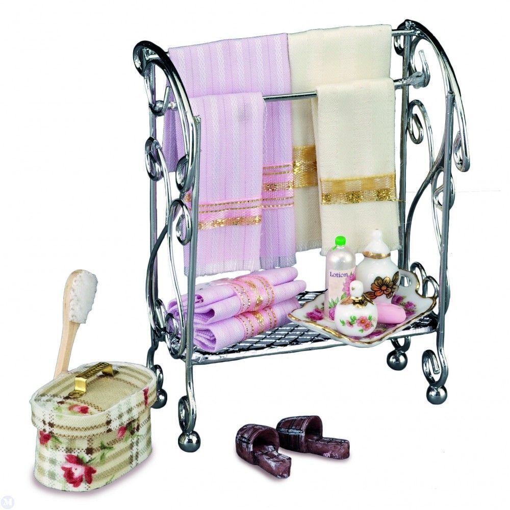 Reutter Porcelain Towel Stand with Accessories - Dollhouse Miniature