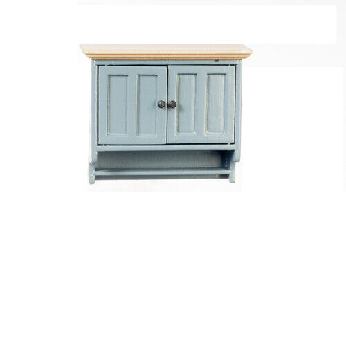 Dollhouse Miniature Kitchen Upper Cabinet in Blue and Oak