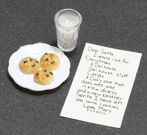 Dollhouse Miniature Note to Santa with Milk and Cookies