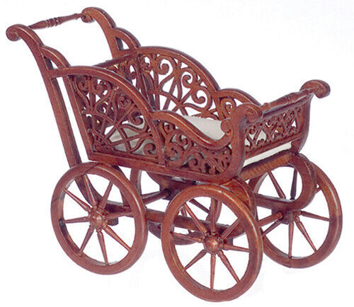 Dollhouse Miniature Baby Carriage in Walnut from the Platinum Collection