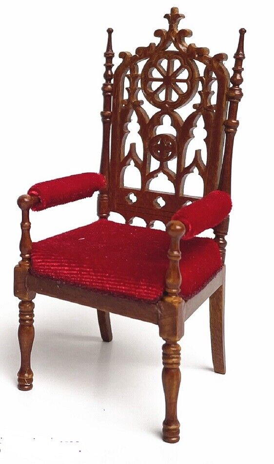 JBM Dollhouse Miniature Jacobean  Wainscot Armchair in Walnut