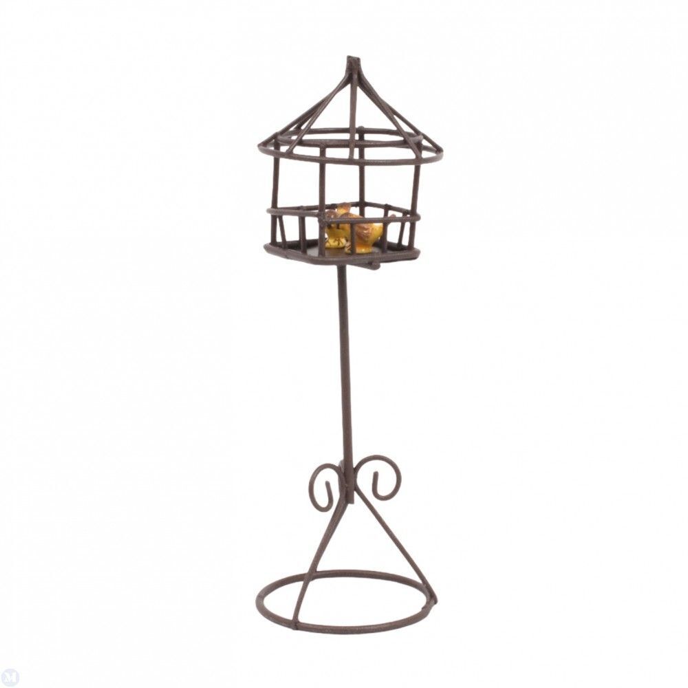 Reutter Porcelain - Dollhouse Miniature Brown Metal Birdcage with Birds