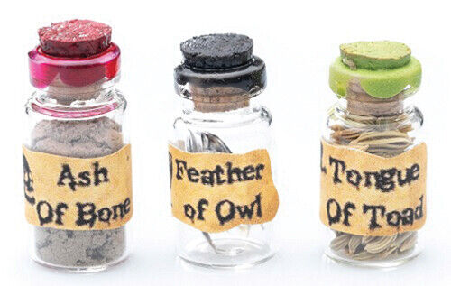 Dollhouse Miniature Halloween Set of 3 Potion Jars