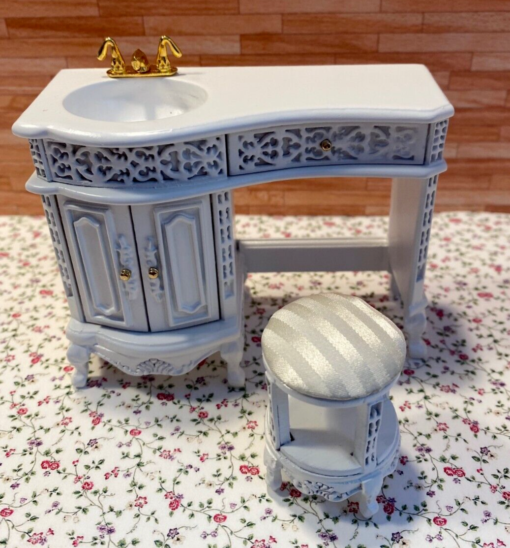 Dollhouse Miniature White Avalon Sink with Stool from the Platinum Collection