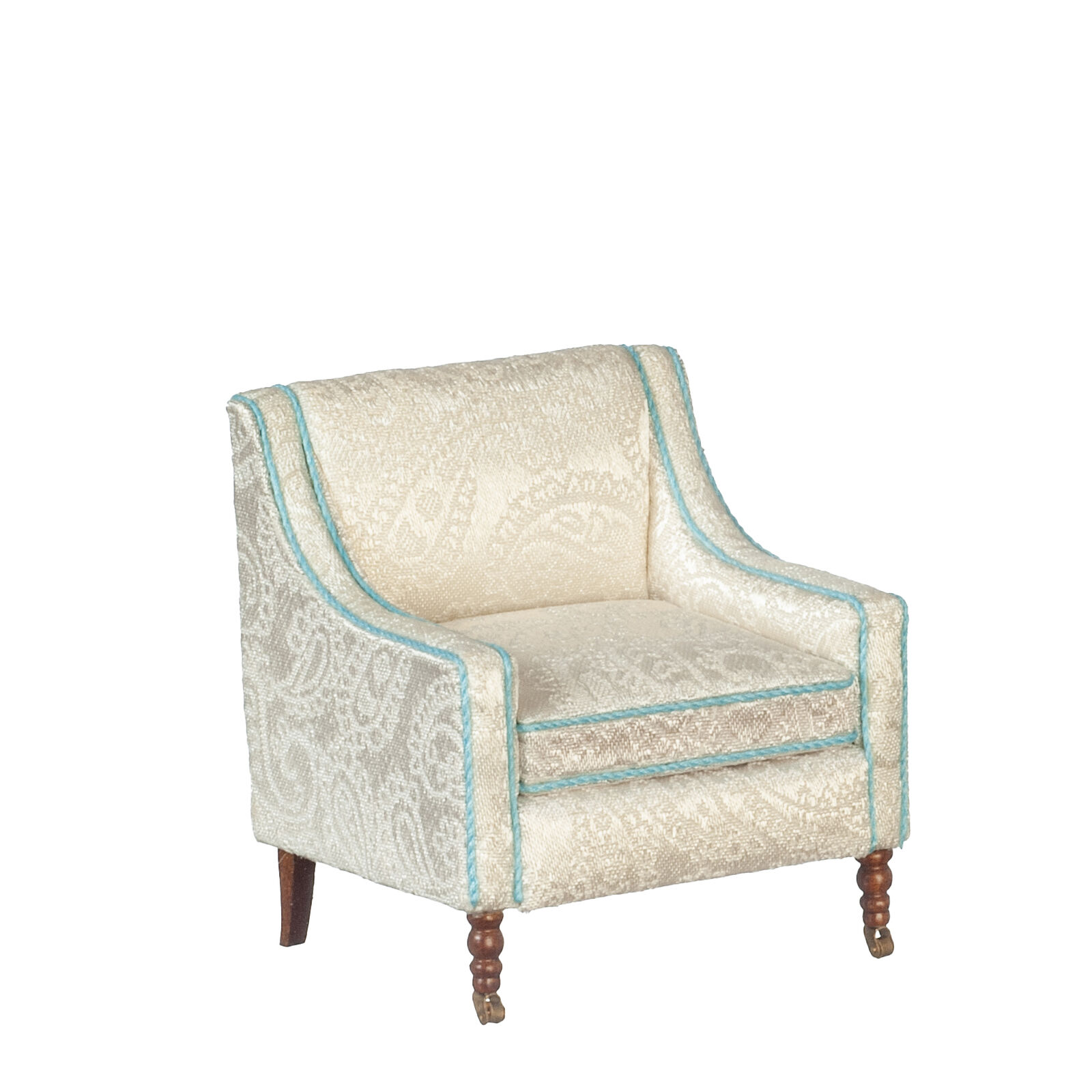 NEW From JBM Dollhouse Walnut Fauteil Chair - Blue Trim