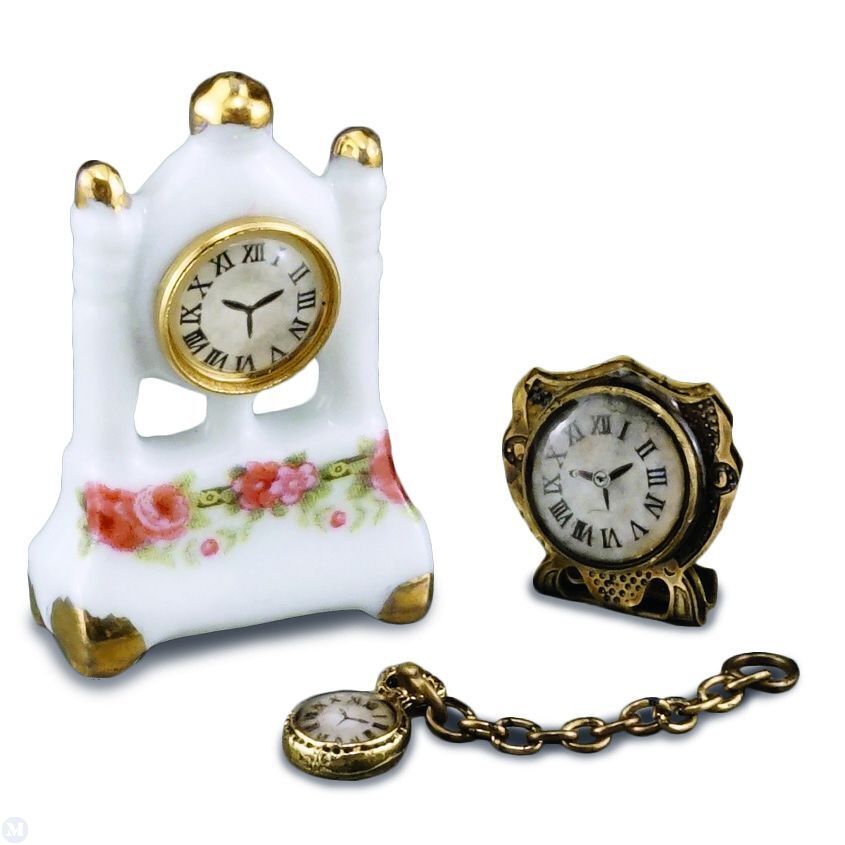 Reutter Porcelain - Dollhouse Miniature Pair of Clocks and Pocket Watch