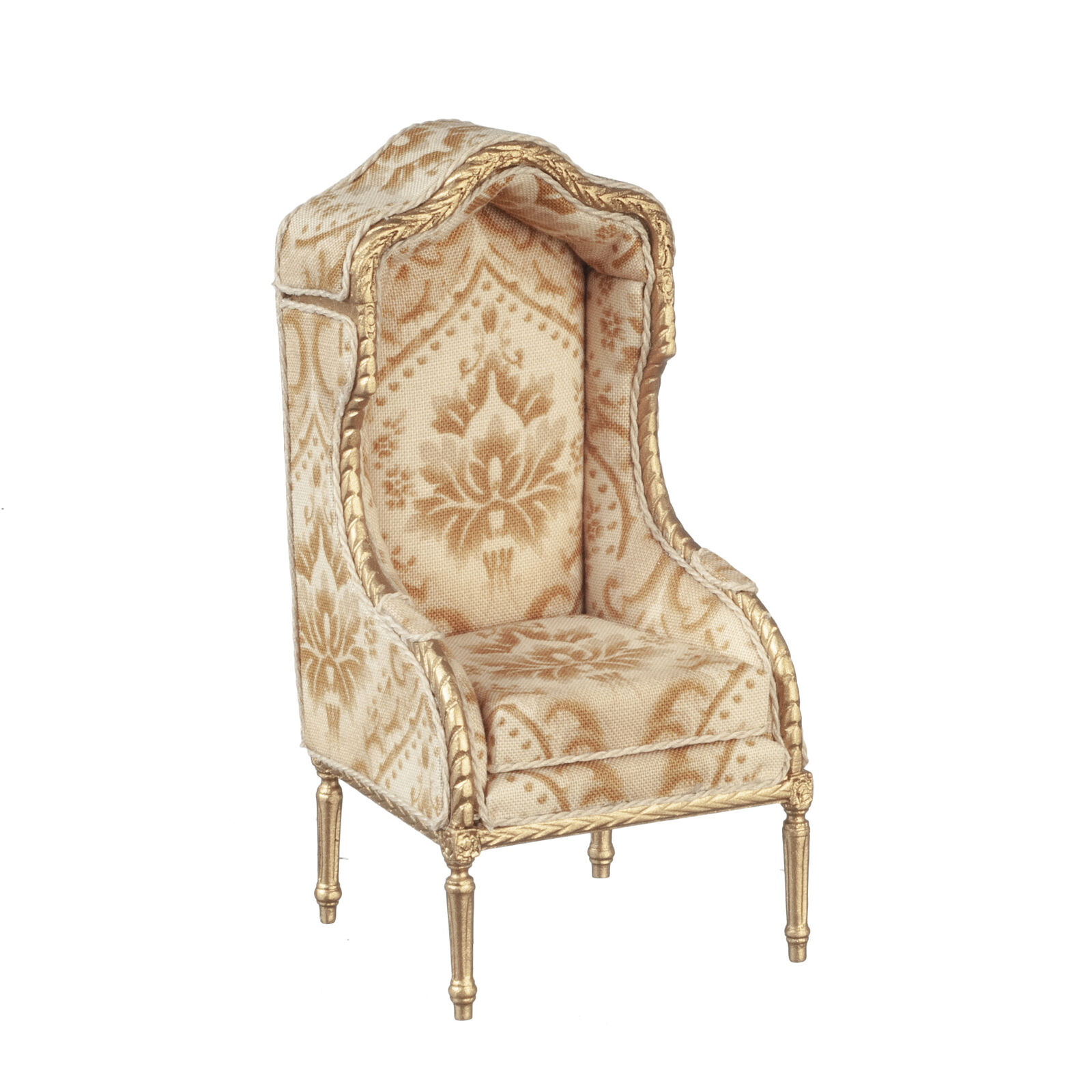 JBM Dollhouse Miniature Hooded  Porter Chair in Gold/Beige