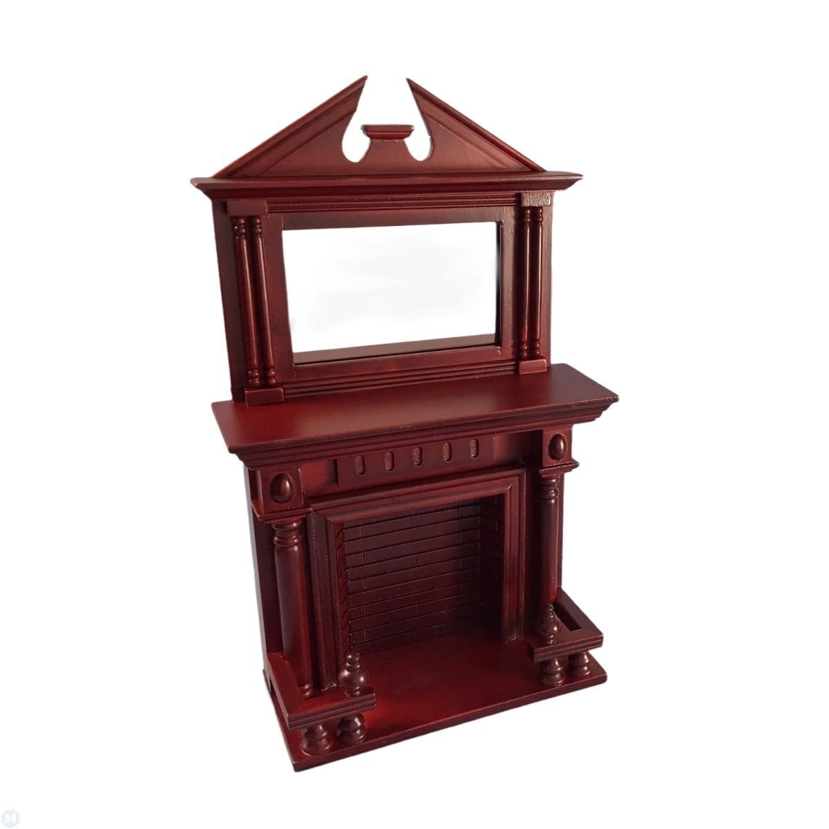 Dollhouse Miniature Mahogany Fireplace with Mirror