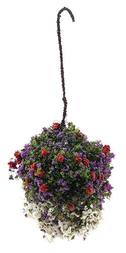 Hanging Basket: Red-Purple-White, Large, for Dollhouse