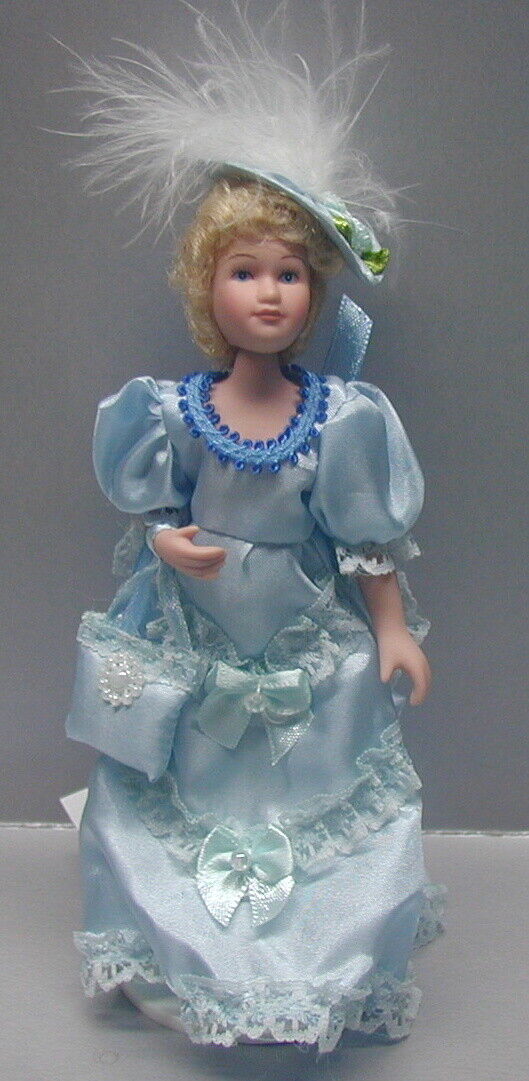 Dollhouse Miniature Victorian Porcelain Doll Light Blue Dress