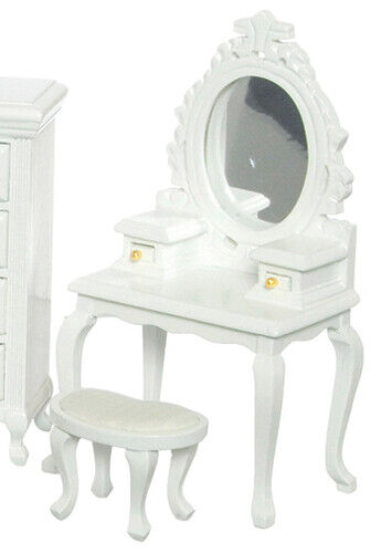 Dollhouse Miniature White Vanity and Stool