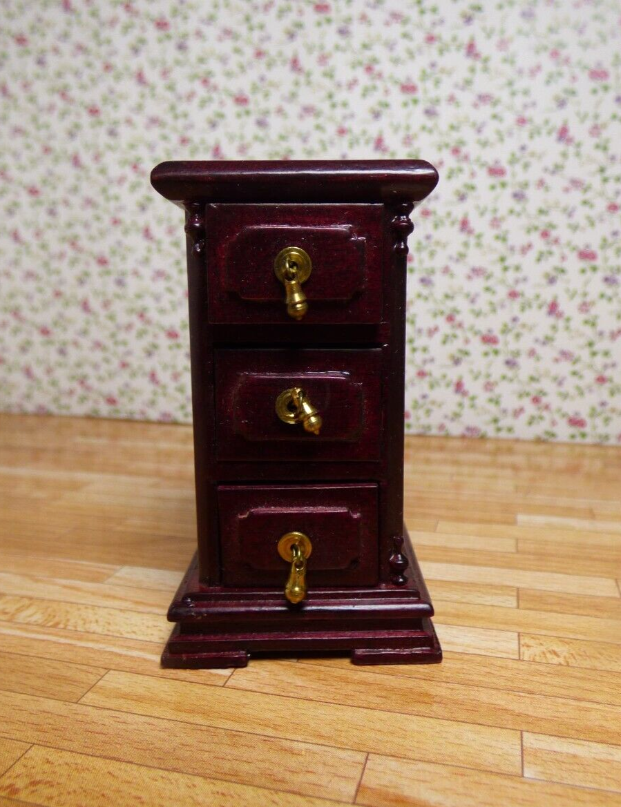 Dollhouse Miniature  3-Drawer Mahogany Nightstand by Hansson