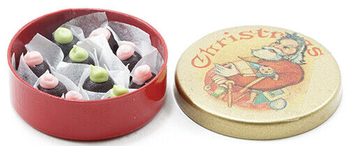 Dollhouse Miniature Round Christmas Candy Tin