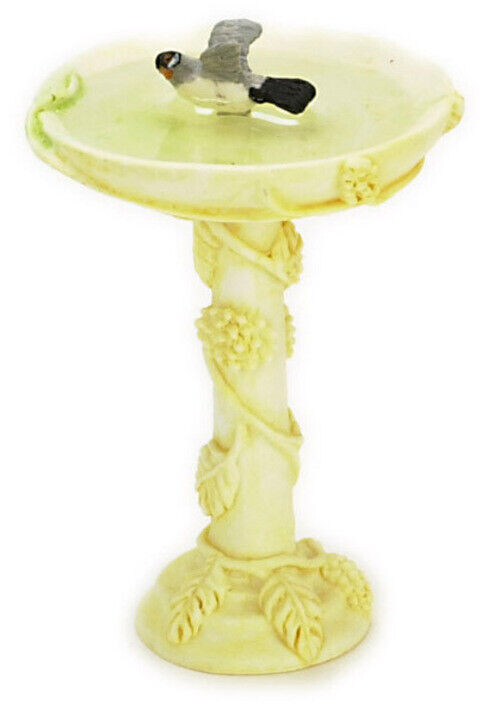 Dollhouse Miniature Ivory Bird Bath with Bird