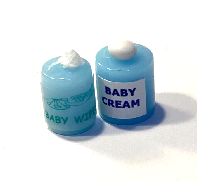 Dollhouse Miniature Blue Baby Cream and Baby Wipes - Handcrafted