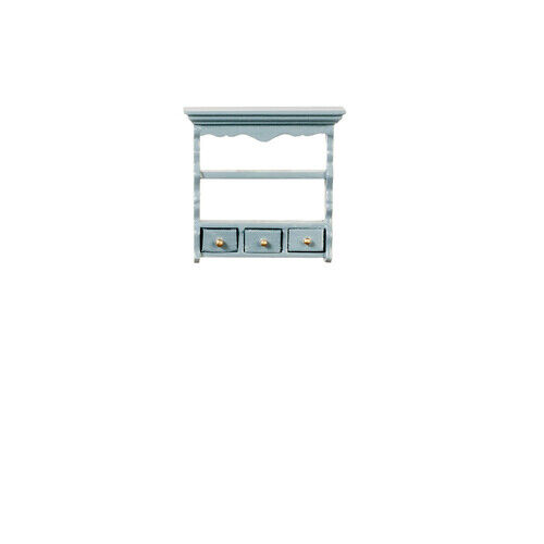 Dollhouse Miniature Kitchen Shelf with Drawers in Blue