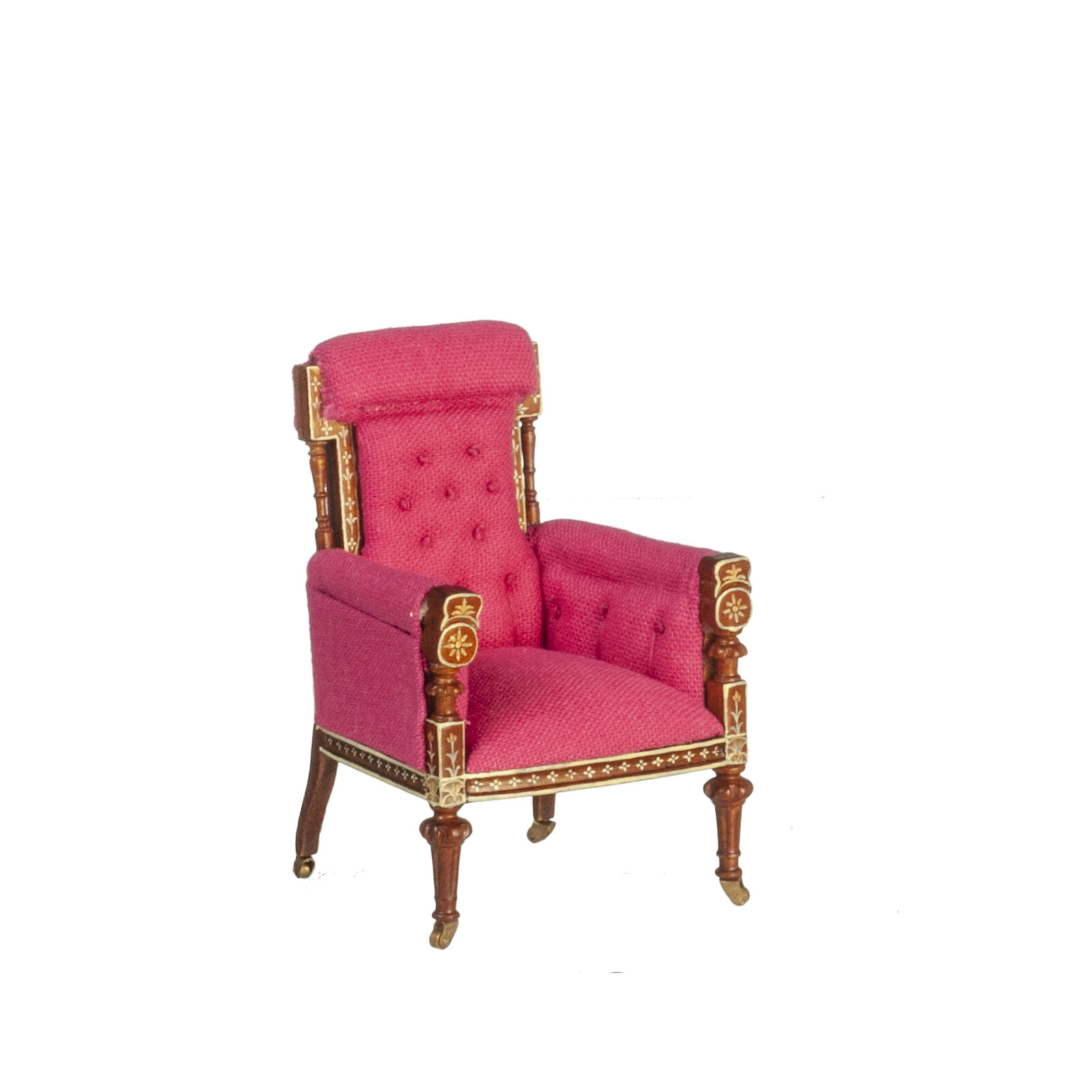 Dollhouse Miniature JBM French Armchair in Hot Pink and Walnut