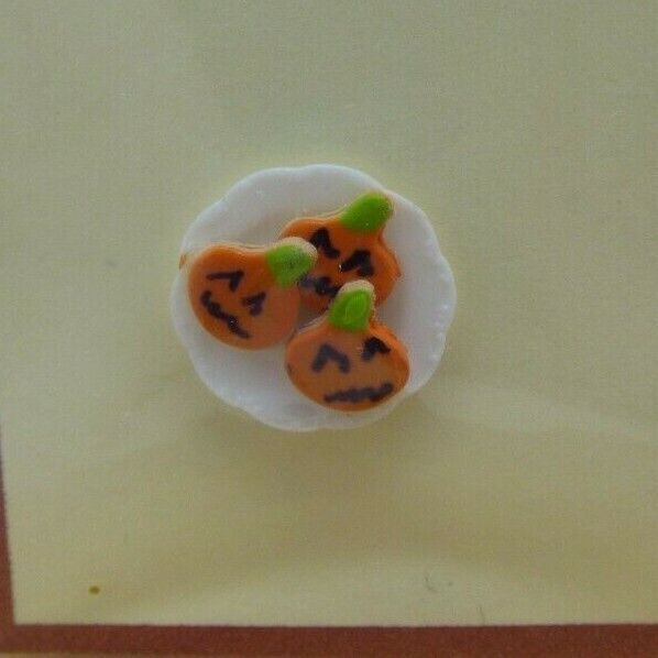 Jack O Lantern Cookies on Plate - Dollhouse Miniature Handcrafted