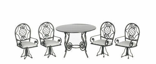 Dollhouse Miniature Round Table and 4 Chairs - Black