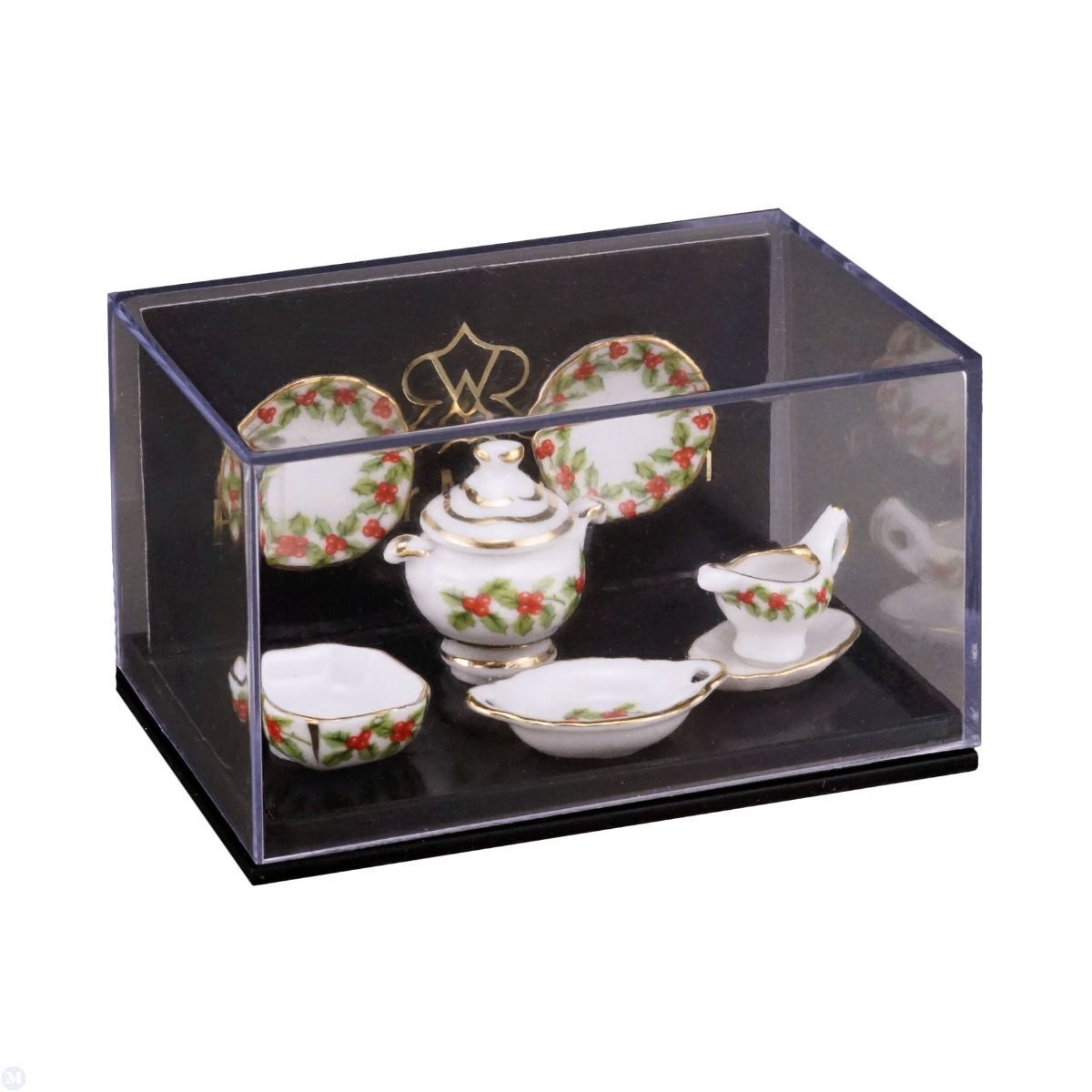 Reutter Porcelain - Dollhouse Miniature Dinner Set for Two, Mistletoe Design