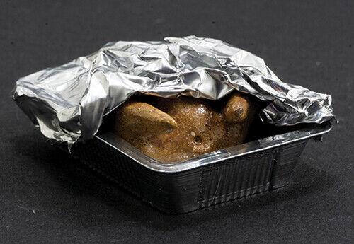 Dollhouse Miniature Chicken in Roasting Pan with Foil, Small