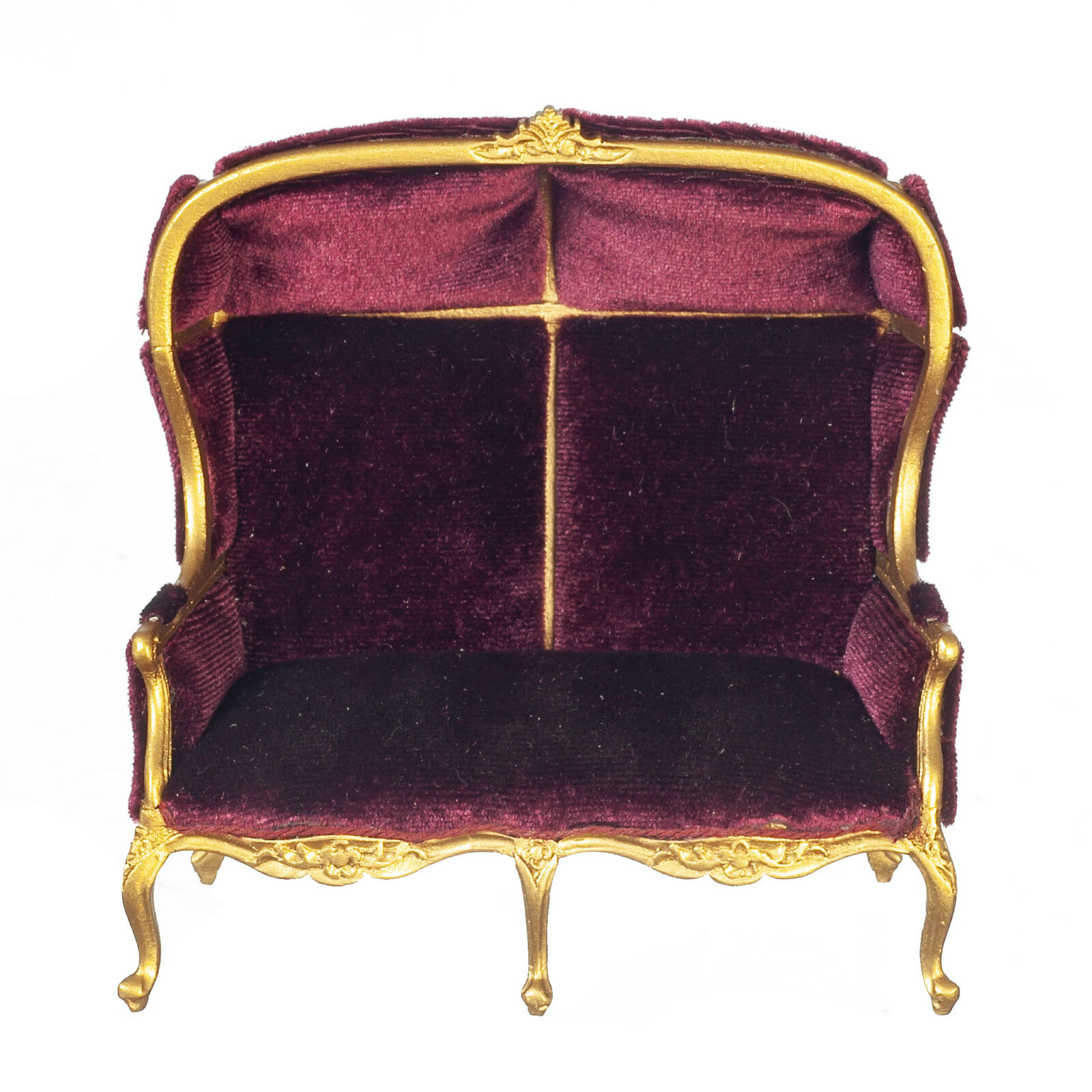 NEW by JBM Dollhouse Miniature Double Porter Chair in Burgundy and Gold