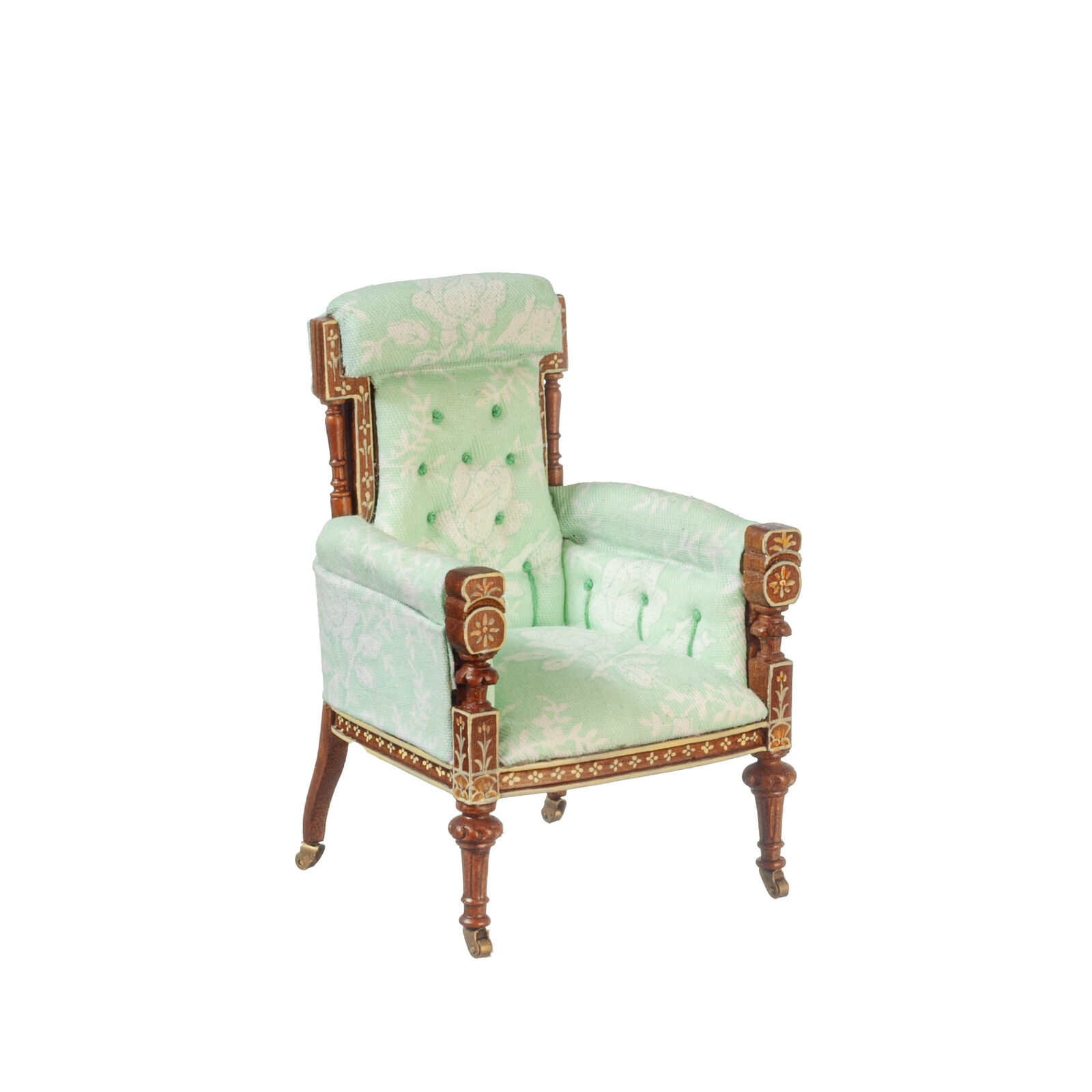 Dollhouse Miniature JBM French Armchair in Green Floral